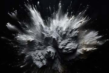 Wall Mural - Explosion of platinum colored powder on black background