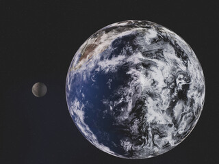 Wall Mural - planet earth and moon. 3d rendered illustration. elements of this image were furnished by nasa