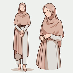 Wall Mural - Illustration of stylish muslim female. beautiful muslim girl hijab vector illustration