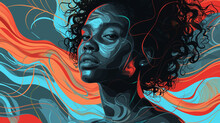 Abstract Illustration Concept Representing Mental Wellbeing Mindfulness Depression And Anxiety, Black African American Woman Illustration, Mental Illness Illustration, Psychic Waves