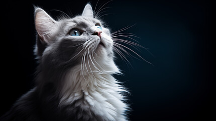 Wall Mural - Close up of white grey Maine Coon cat in black background