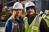 Fototapeta Nowy Jork - Photograph of two site construction workers in uniform.