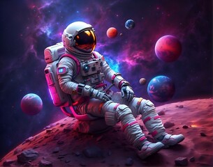 Wall Mural -  hyper realistic astronaut space planet