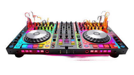 A bright watercolor control panel and a DJ mixing console for playing music on a white background.