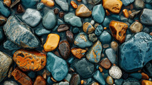A Stone Wallpaper Made From Various Colored Gravel, In The Dark Turquoise And Dark Sky-blue