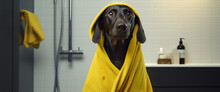 Dog Prepared To Take A Bath