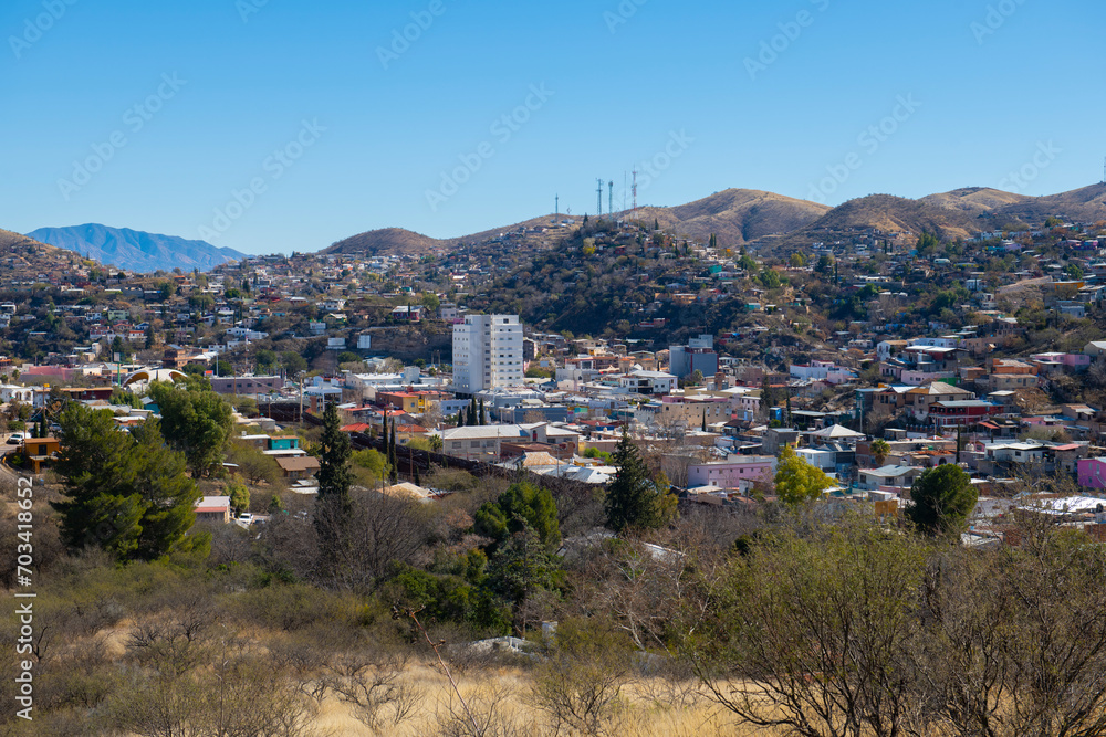 Aerial view of Nogales Sonora with Border Wall between Nogales Arizona ...
