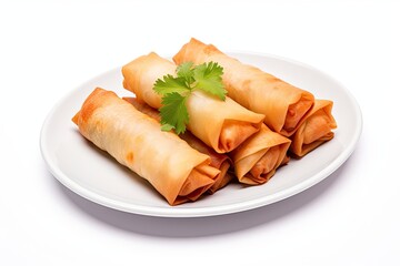 Wall Mural - Fried spring rolls on a plate isolated on white background