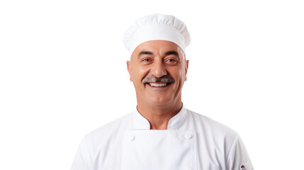 Wall Mural - Portrait of a chef, an expert, smiling happily. looking at camera Isolated from the white background.