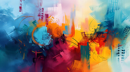 Wall Mural - Modern impressionism technique. Wall poster print template. Abstract painting art. Hand drawn by dry brush of paint background texture. Oil painting style generative