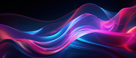 Wall Mural - glowing neon waves in red and violet bring a sense of motion and energy.