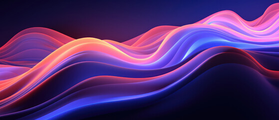 Wall Mural - Glowing neon waves in red and violet bring a sense of motion and energy.