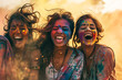 Three cheerful indian girls on a holy festival