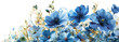 Elegant floral design featuring translucent blue poppies and foliage on a white background, suitable for springtime or nature-themed concepts
