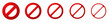 Circle red prohibit cross sign. Wide and thin ban forbid symbol