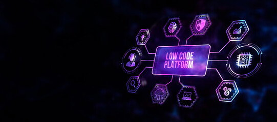 Internet, business, Technology and network concept. Low Code software development platform technology concept. 3d illustration