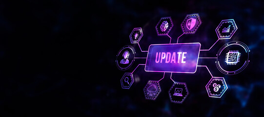 Internet, business, Technology and network concept. Update software computer program upgrade. 3d illustration