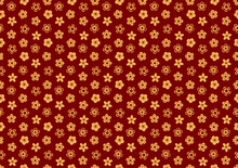 Traditional Asian Plum, Cherry Blossoms Gold Seamless Pattern On Red Background. Vector Illustration. Flat Style Design. Lunar New Year, Mid Autumn Festival Holiday Backdrop, Package, Banner