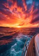 Un coucher de soleil sur la mer à bord d'un bateau de plaisance