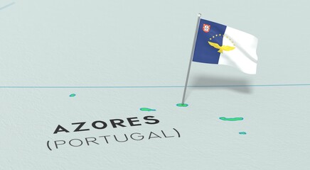 Azores Islands, Portugal - national flag pinned on political map - 3D illustration