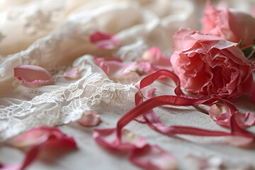 A delicate background with lace and ribbon elements, adding a touch of elegance to Valentine's Day posts