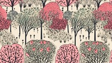 Pattern With Trees With Pink Flowers
