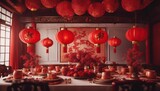 Fototapeta Zwierzęta - Chinese dining room decorated for lunar new year celebration