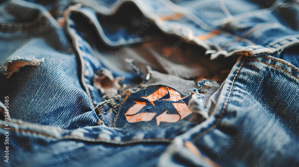 An assortment of eco-friendly garments featuring a recycle symbol, promoting the concept of recycling textiles and embracing sustainable fashion practices.