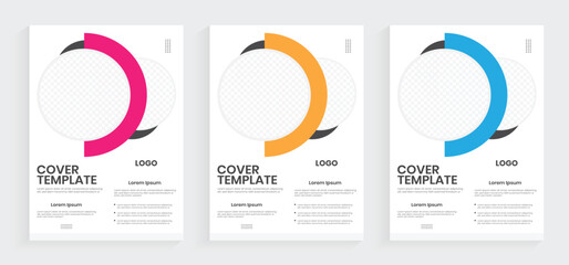 A4 annual report book cover design. Modern business report sell sheet vector design. Abstract circle shape brochure layout graphic. Corporate brand identity booklet, company profile editable layout.