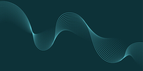 Abstract background with waves for banner. Medium banner size. Vector background with lines. Element for design isolated on peacock blue. Blue color. Ocean, night. Brochure, booklet