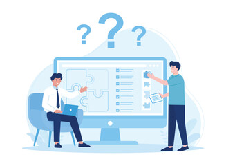 two business people are looking for a solution to a business problem concept flat illustration