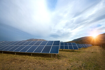 Wall Mural - Solar power station. Solar panels, photovoltaics, alternative source of electricity - concept of sustainable and renewable sources.