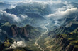 Surrealist aerial view of the top of Venezuelan tepuis known as the Lost world, Venezuela, AI Generated