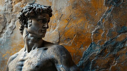 Wall Mural - Abstract beautiful muscular stoic person, stone statue sculpture with ancient greek, roman david vibes. Neoclassical impression with beautiful emotion portraying stoicism and philosophy.