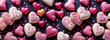 Pink and white macaroon hearts cookies, baked sweets, panoramic banner, header for  Valentines, mother's day, women's day, bakery, coffee shop,  Generative AI.