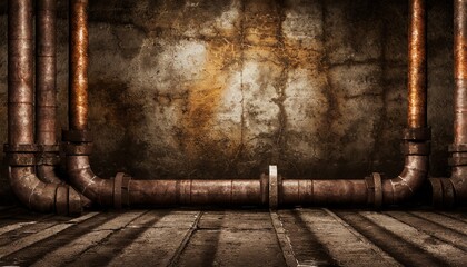 Wall Mural - old grunge basement room with rust pipes 3d rendering