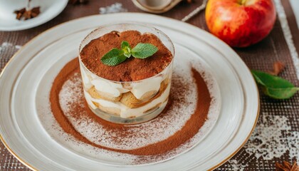 Wall Mural - tiramisu dessert on a plate ai