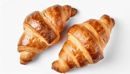 Wall Mural - two croissants isolated on a white background viewed from above top view