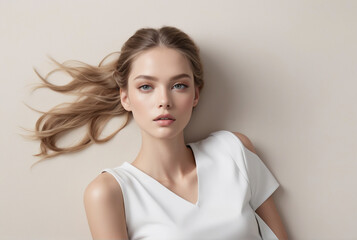 photography of a fashion model girl with minimalist style, exuding glamor. ai generative