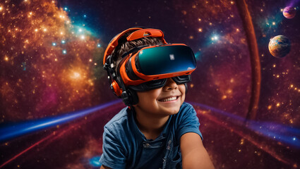 Wall Mural - Little boy in virtual reality glasses