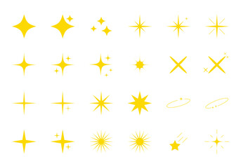 Wall Mural - yellow sparkles set, vector sparkling stars, shiny flashes of fireworks. set of star elements of var