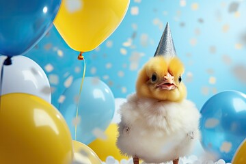 Wall Mural - baby chicken with balloons