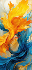 Wall Mural - Abstract artwork in blue white and golden yellow