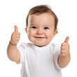 © Renata Hamuda - happy baby showing thumbs up and smiling at the camera on transparent background