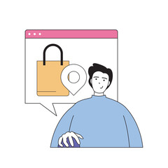 Poster - Shopping concept with cartoon people in flat design for web. Man searching and choosing goods in online store, ordering delivery. Vector illustration for social media banner, marketing material.
