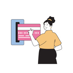 Poster - Shopping concept with cartoon people in flat design for web. Woman making purchases, ordering goods and paying with credit card. Vector illustration for social media banner, marketing material.
