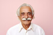 Nice gentleman with stylish mustache smiling on pastel background. Generative AI.
