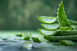Slices of aloe vera on green background. Natural organic cosmetics and herbal medicine. Natural extract for skin care