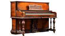 A Very Old Brown Piano, Vintage, Honky Tonk, Saloon, Isolated Or White Background
