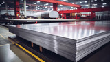 Fototapeta  - Stack of stainless steel sheets in a warehouse or production hall
